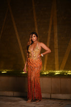 Load image into Gallery viewer, Gold &amp; Orange Sequin Fringe Statement Dress ✨