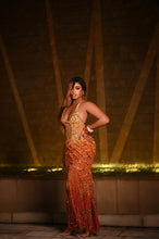 Load image into Gallery viewer, Gold &amp; Orange Sequin Fringe Statement Dress ✨