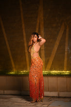Load image into Gallery viewer, Gold &amp; Orange Sequin Fringe Statement Dress ✨