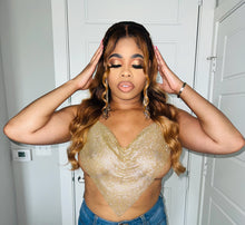Load image into Gallery viewer, It’s all Love Rhinestone Crop Top - Gold
